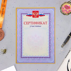 Сертификат участника "Символика РФ" синяя рамка, бумага, А4