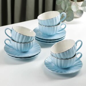 Сервиз фарфоровый чайный Доляна «Вивьен», 12 предметов: 6 чашек 200 мл, 6 блюдец d=15 см, цвет голубой