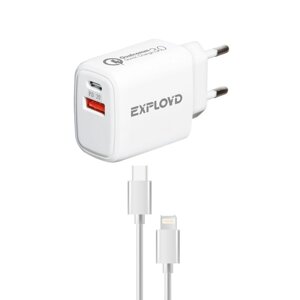 Сетевое зарядное устройство Exployd EX-Z-1342, USB/USB-С, 3 А, 20Вт, кабель Lightning, QC3.0