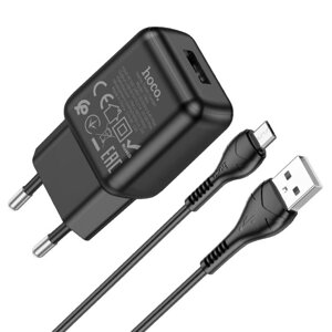 Сетевое зарядное устройство Hoco C96A, 1 USB, 2.1 А, кабель Micro USB -USB, 1 м, чёрное