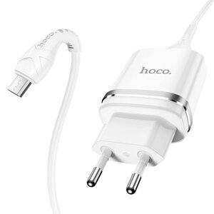 Сетевое зарядное устройство Hoco N1, 1 USB, 2.4 А, кабель Micro USB -USB, 1 м, белое