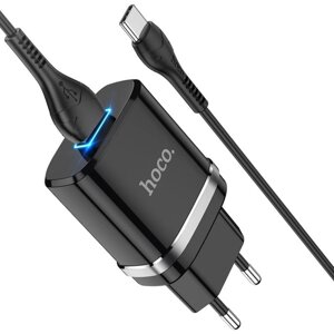 Сетевое зарядное устройство Hoco N1, 1 USB, 2.4 А, кабель Type-C-USB, 1 м, чёрное