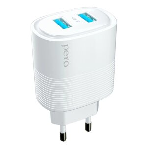 Сетевое зарядное устройство PERO TC08 AUTO MAX, 2 USB, 3.4 А, белое
