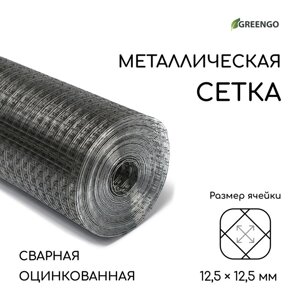 Сетка оцинкованная, сварная, 10 1 м, ячейка 12,5 12,5 мм, d = 0,6 мм, Greengo