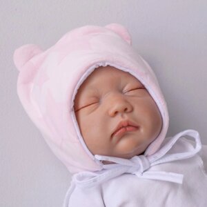 Шапка детская демисезонная KinDerLitto «Новые звёздочки», с ушками, возраст 3-6 месяцев, цвет розовый