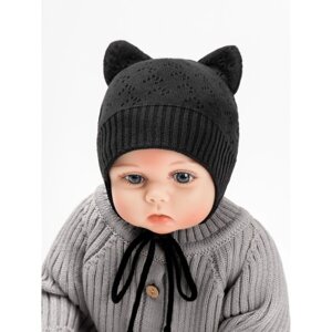 Шапка детская вязаная Amarobaby Pure Love Kitten, с подкладом, размер 40-42, цвет чёрный