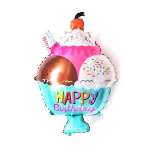 Шар фольгированный 14"С днём рождения», креманка мороженого, мини