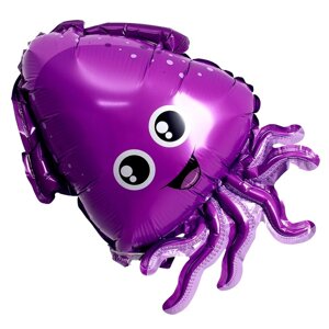 Шар фольгированный 14"Веселый осьминог" фиолетовый