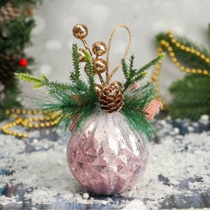 Шар пластик декор "Блеск рождества" грани бант, 8х14 см, розовый