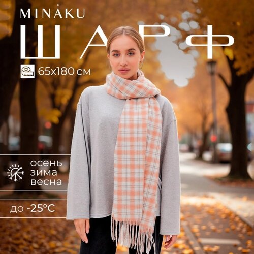 Шарф зимний с кистями MINAKU 65*180 + 8 см клетка