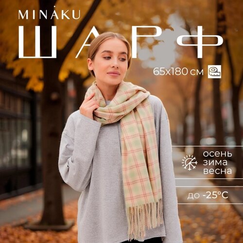 Шарф зимний с кистями MINAKU 65*180 + 8 см клетка