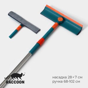 Щётка для окон Raccoon, телескопическая ручка 68(102) см, насадка из микрофибры 287 см, цвет МИКС