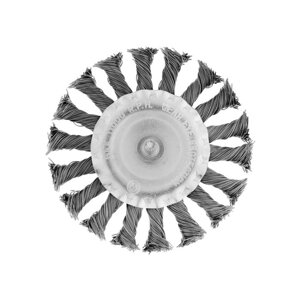 Щетка металлическая для дрели ТУНДРА, со шпилькой, крученая проволока, плоская, 100 мм