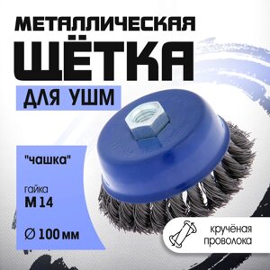 Щетка металлическая для УШМ ТУНДРА, крученая проволока, "чашка", М14, 100 мм