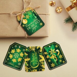 Шильдик на подарок «Счастливого Нового года», набор 6 штук, изумрудный зелёный, 16 24 см