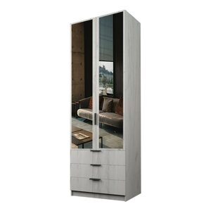 Шкаф 2-х дверный «Экон», 8005202300 мм, 3 ящика, зеркало, штанга и полки, цвет дуб крафт белый