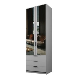 Шкаф 2-х дверный «Экон», 8005202300 мм, 3 ящика, зеркало, штанга и полки, цвет серый шагрень