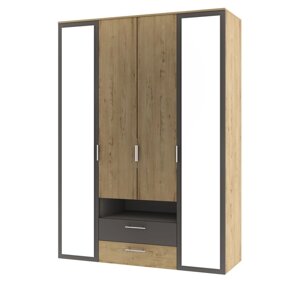 Шкаф 4-х дверный «Бруно», 16005402270 мм, с ящиками, цвет дуб вотан / серый графит