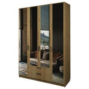 Шкаф 4-х дверный «Экон», 16005202300 мм, 2 ящика, 4 зеркала, цвет дуб крафт золотой