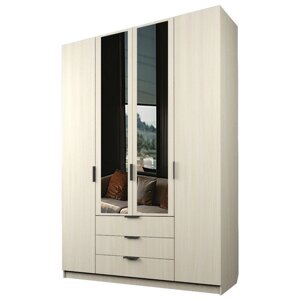 Шкаф 4-х дверный «Экон», 16005202300 мм, 3 ящика, 2 зеркала, цвет дуб молочный