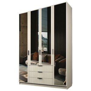Шкаф 4-х дверный «Экон», 16005202300 мм, 3 ящика, 4 зеркала, цвет дуб молочный