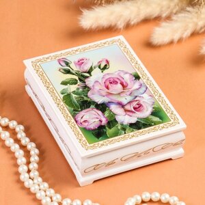 Шкатулка «Нежные розы», белая, 1014 см, лаковая миниатюра