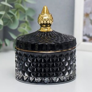 Шкатулка стекло "Ромбы и купол" чёрный с золотом 11х8,5х8,5 см