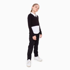 Школьная блузка для девочки, цвет чёрный/белый, рост 122 см
