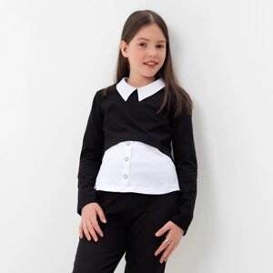 Школьная блузка для девочки, цвет чёрный/белый, рост 134 см