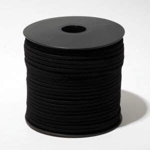 Шнур из искусственной замши на бобине, L= 90м, ширина 2,3мм, цвет чёрный