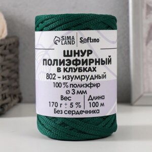 Шнур плоский 3 мм полиэфирный в клубках 100м/170г (5%изумрудный-802