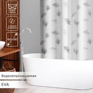 Штора для ванны Доляна «Чёрно-белые листья», 180180 см, EVA