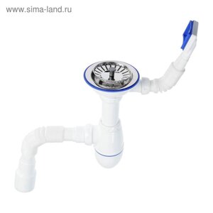 Сифон для мойки Unicorn B425P, 3 1/2"х40 мм, прямоуг. перелив, пласт. ручка, с гофрой 40/50 мм