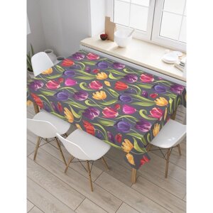 Скатерть на стол «Разноцветные тюльпаны», прямоугольная, сатен, размер 120х145 см