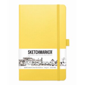 Скетчбук Sketchmarker, 130 х 210 мм, 80 листов, твёрдая обложка из искусственной кожи, лимонный, блок 140 г/м2