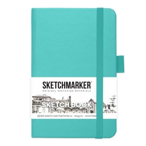 Скетчбук Sketchmarker, 90 х 140 мм, 80 листов, твёрдая обложка из искусственной кожи, аквамарин, блок 140 г/м2