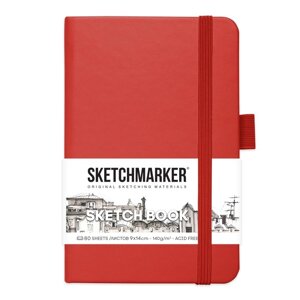 Скетчбук Sketchmarker, 90 х 140 мм, 80 листов, твёрдая обложка из искусственной кожи, красный, блок 140 г/м2