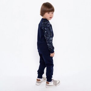 Спортивный костюм (толстовка, брюки) для мальчика, цвет синий камуфляж/тёмно-синий, рост 134 см (36)