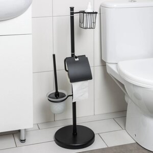 Стойка напольная с держателем для туалетной бумаги, освежителя и ершика, 80 см, цвет чёрный
