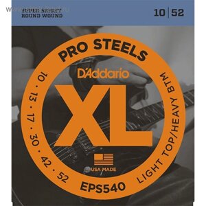 Струны для электрогитары D`Addario EPS540 XL PRO STEEL Light Top/Heavy Bottom 10-52