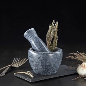Ступка с пестиком из камня Доляна «Мрамор», 108 см, цвет серый