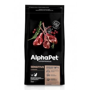 Сухой корм AlphaPet Superpremium для кошек с чувствительным пищеварением, ягненок, 3 кг