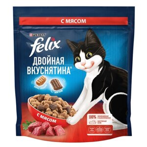 Сухой корм FELIX "Двойная вкуснятина" для кошек, мясо, 600 г