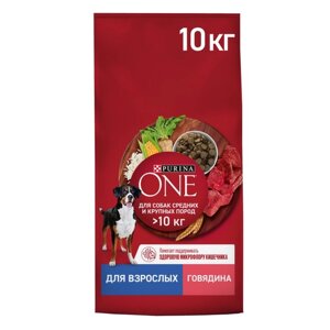 Сухой корм Purinа One medium/maxi для взрослых собак, говядина/рис, 10 кг