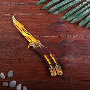 Сувенир деревянный «Нож бабочка» жёлтые линии