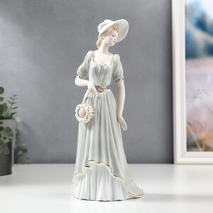 Сувенир керамика "Девушка в ретро-платье в шляпке-панамке с сумочкой" 32х10,5х13,5 см