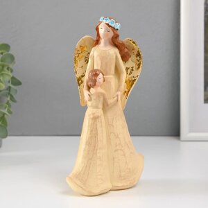 Сувенир полистоун "Девушка-ангел в голубом венке с ребенком" 6х12х20,5 см