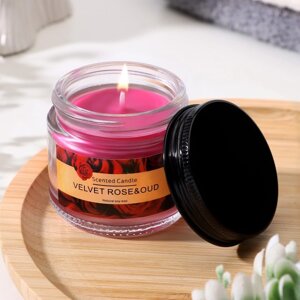 Свеча ароматическая "Scented Candle, Velvet rose&oud", Уд и роза, 5*5см, 140 гр