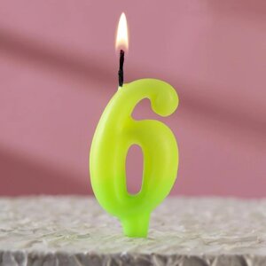Свеча для торта цифра "Люминесцентная", 5,5 см, цифра "6"