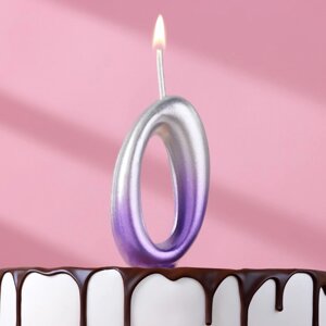 Свеча для торта цифра "Овал"0", 5,5 см, серебро-сирень